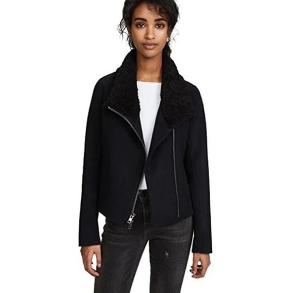 Vince Shearling Collar Double Faced Wool Jacket Size Small Motorcycle Rocker - Picture 2 of 11